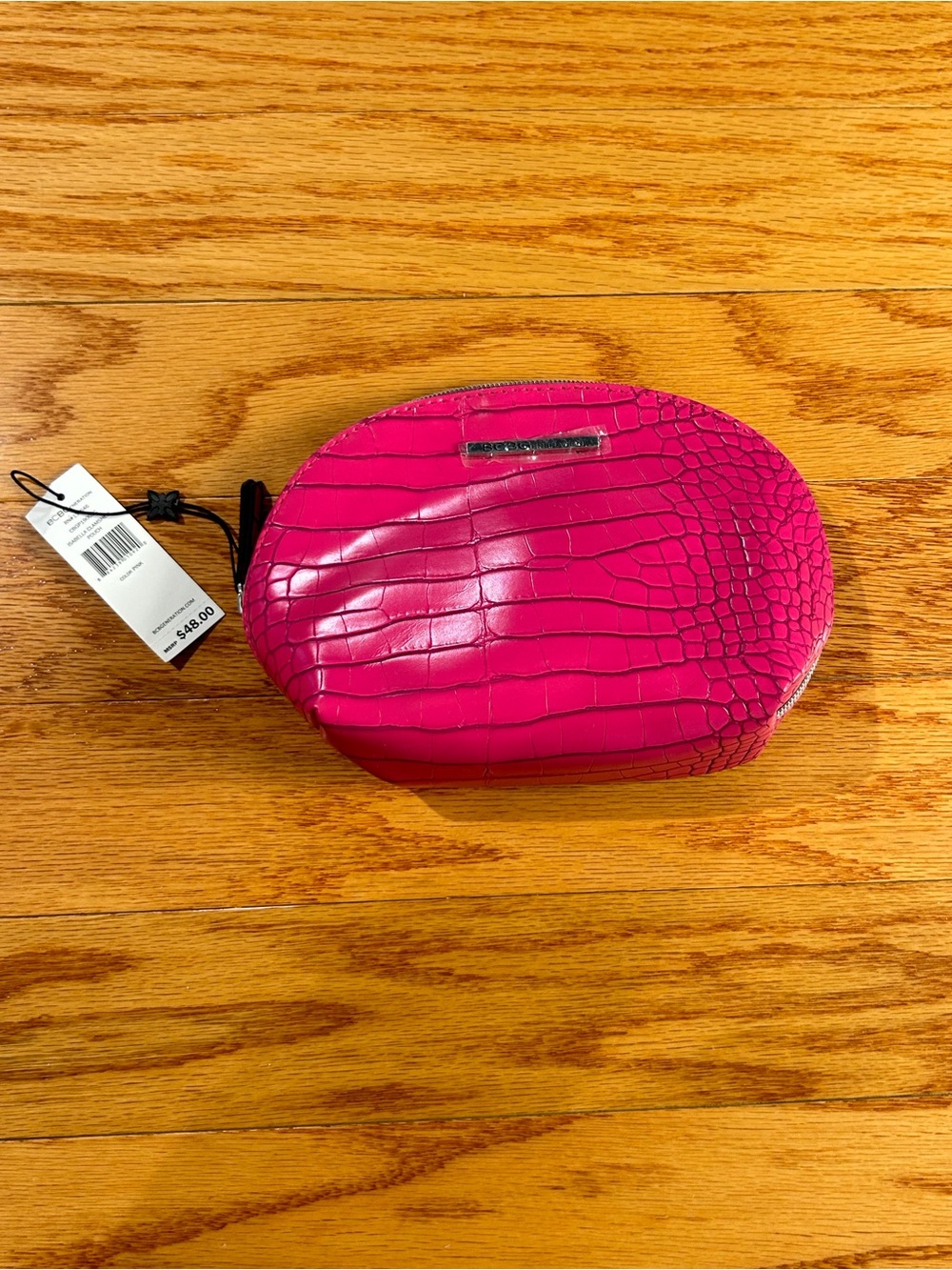 BCBGeneration Hot Pink Croc-Embossed Pouch